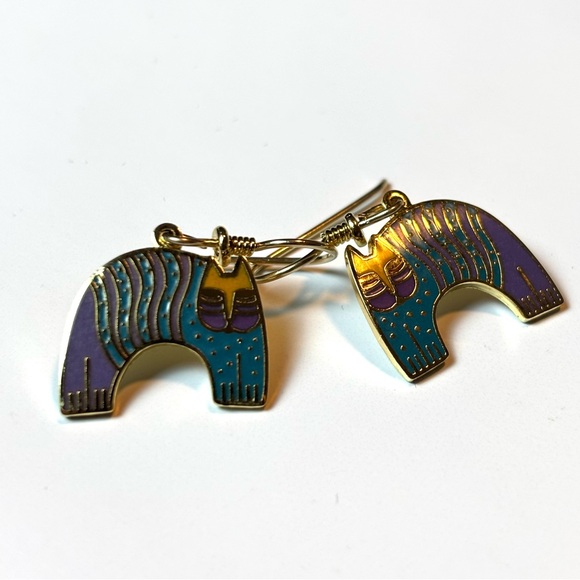 Vintage Laurel Burch Mr. Jio’s Cat Enamel Dangle Cat Earrings, Goldtone VTG Cats - Picture 5 of 16